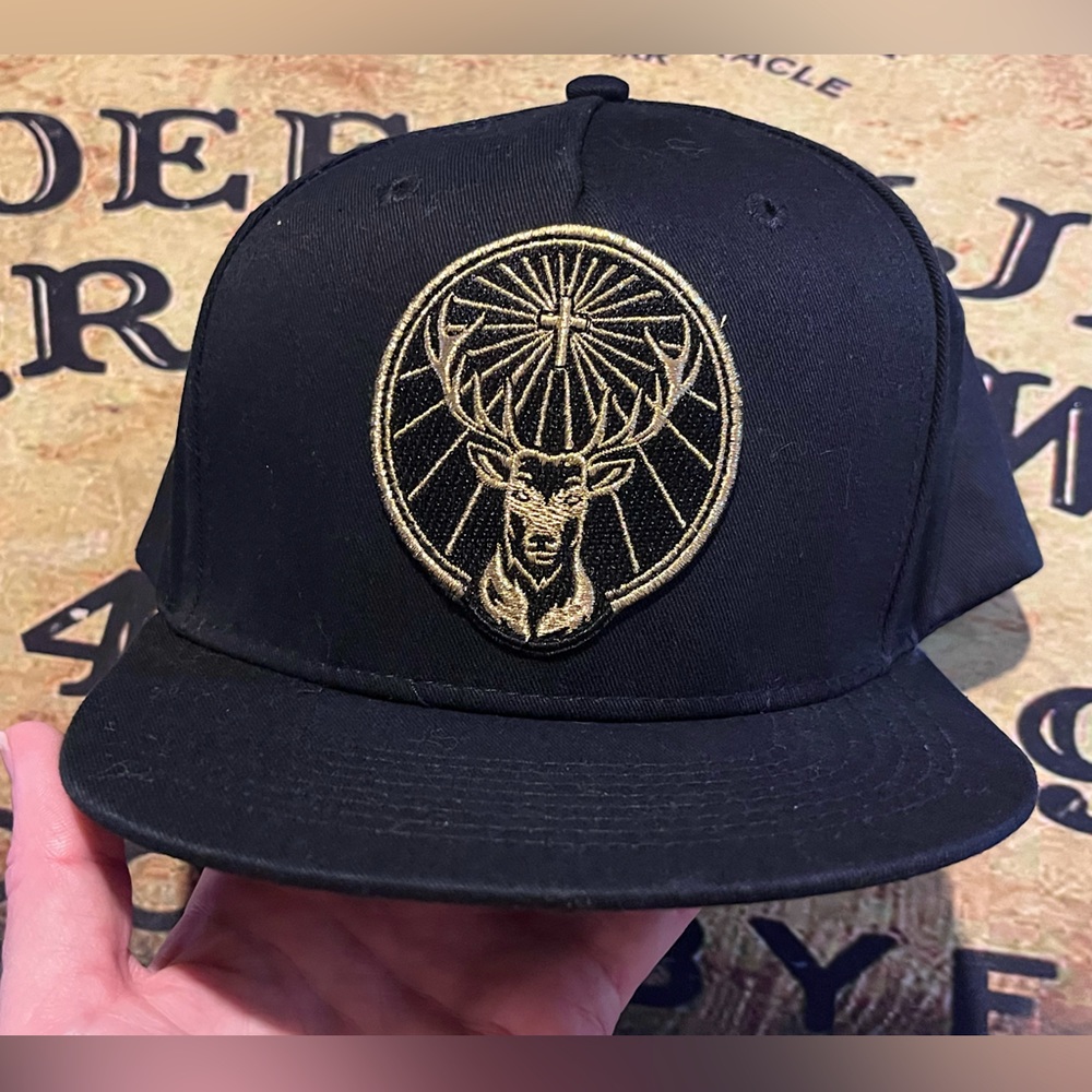 Jagermeister Stag Hat Black Gold Embroidery Cotton OS